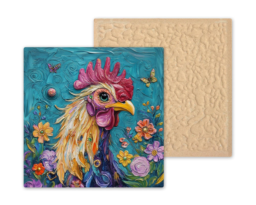 Rooster Wall Art Ceramic Tile Stained Glass Style Farmhouse Gift Rustic Kitchen Nature Country Decor Art
