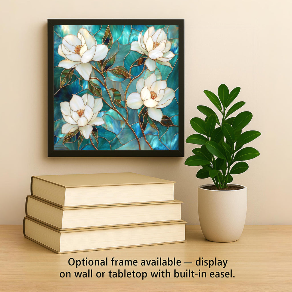 Magnolia Wall Art Ceramic Tile Art Nouveau Gift William Morris Style Stained Glass Floral Decor Botanical Nature