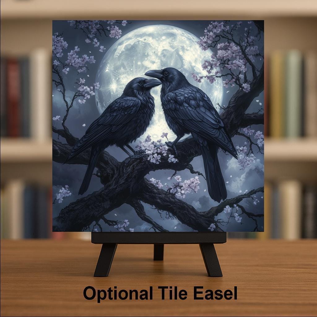 Moonlight Crow Ceramic Art Tile: Gothic Wall Decor Dark Academia Decor Fantasy Home Decor Wall Art Halloween Dark Fantasy Spooky Gothic
