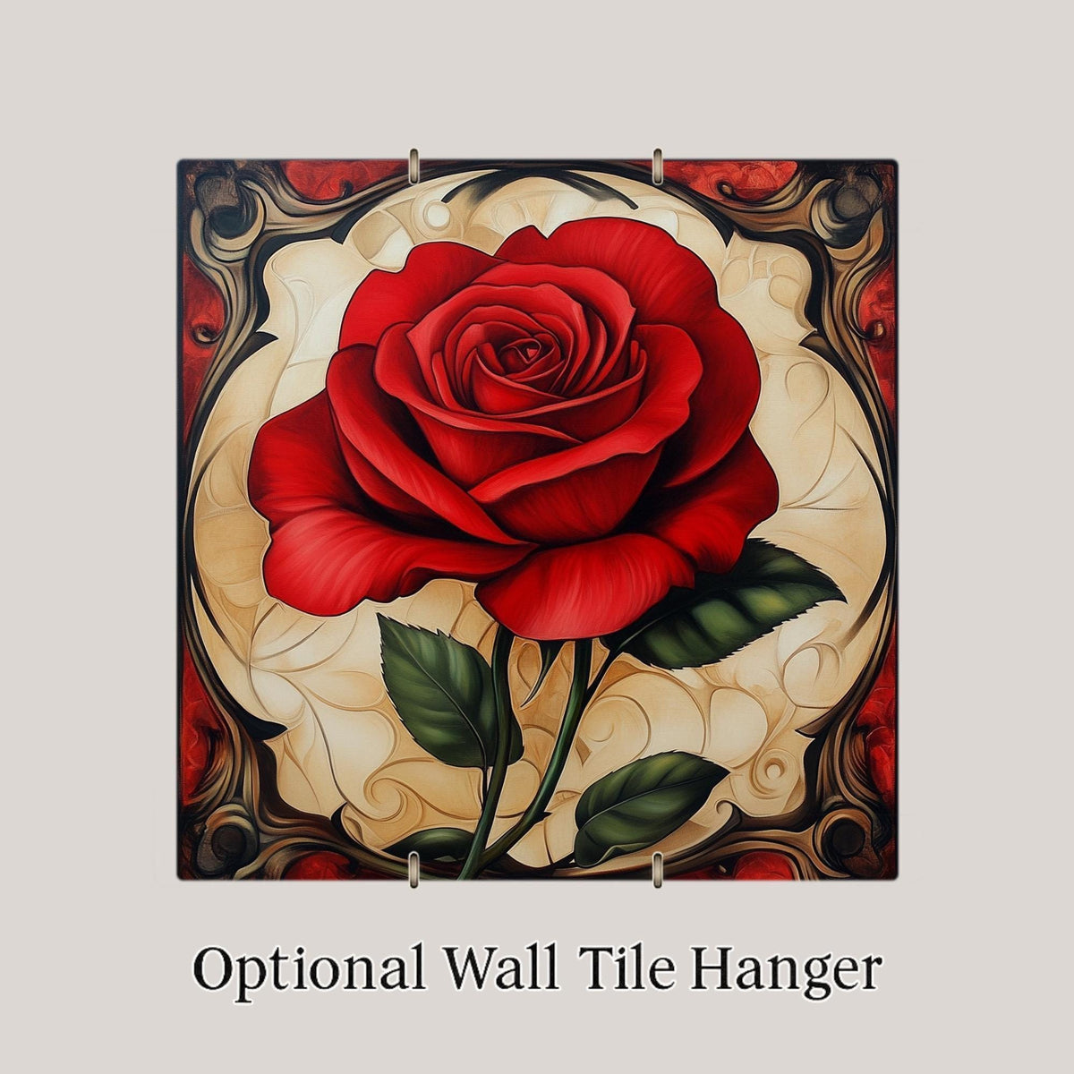 Rose Ceramic Art Tile – Art Nouveau Style, William Morris, Crimson Rose Lover Gift, Botanical Floral Nature Art Decor