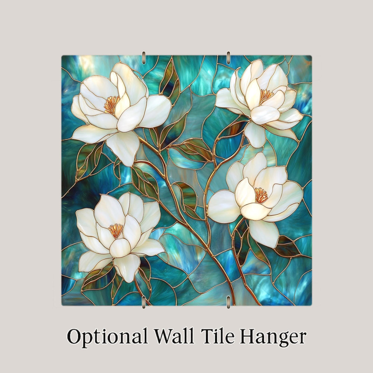 Magnolia Wall Art Ceramic Tile Art Nouveau Gift William Morris Style Stained Glass Floral Decor Botanical Nature