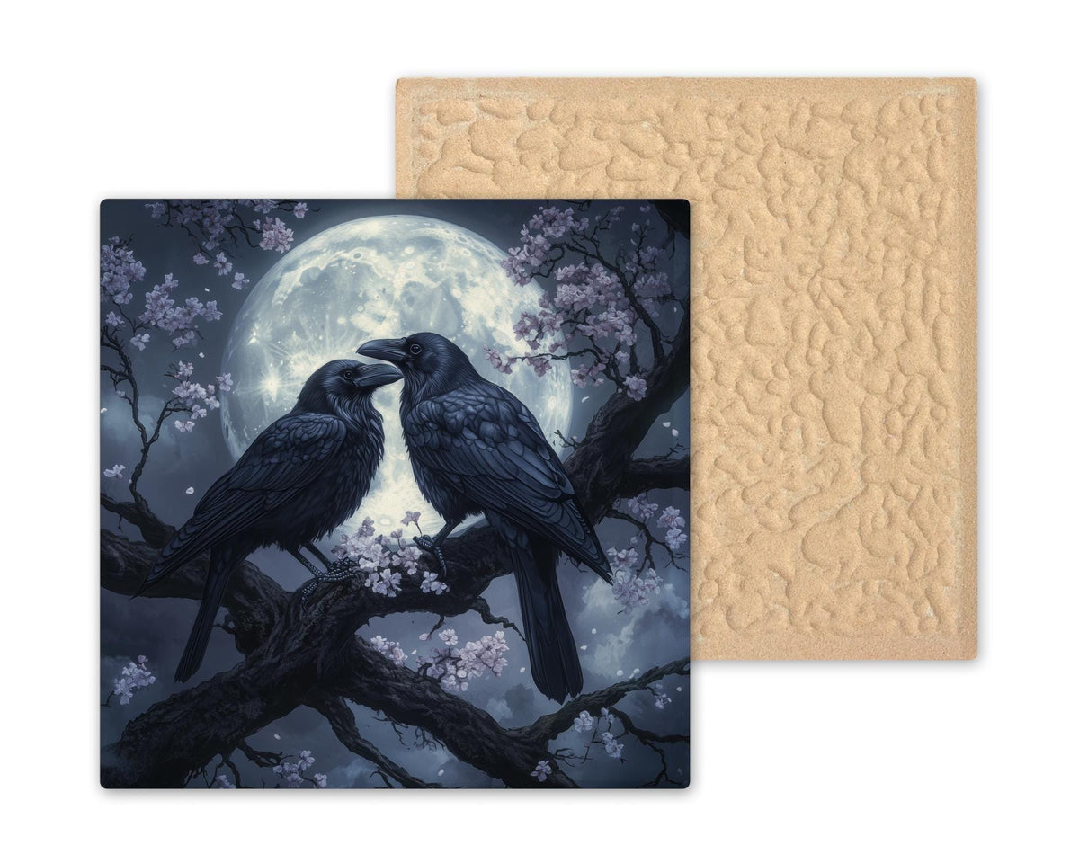 Moonlight Crow Ceramic Art Tile: Gothic Wall Decor Dark Academia Decor Fantasy Home Decor Wall Art Halloween Dark Fantasy Spooky Gothic