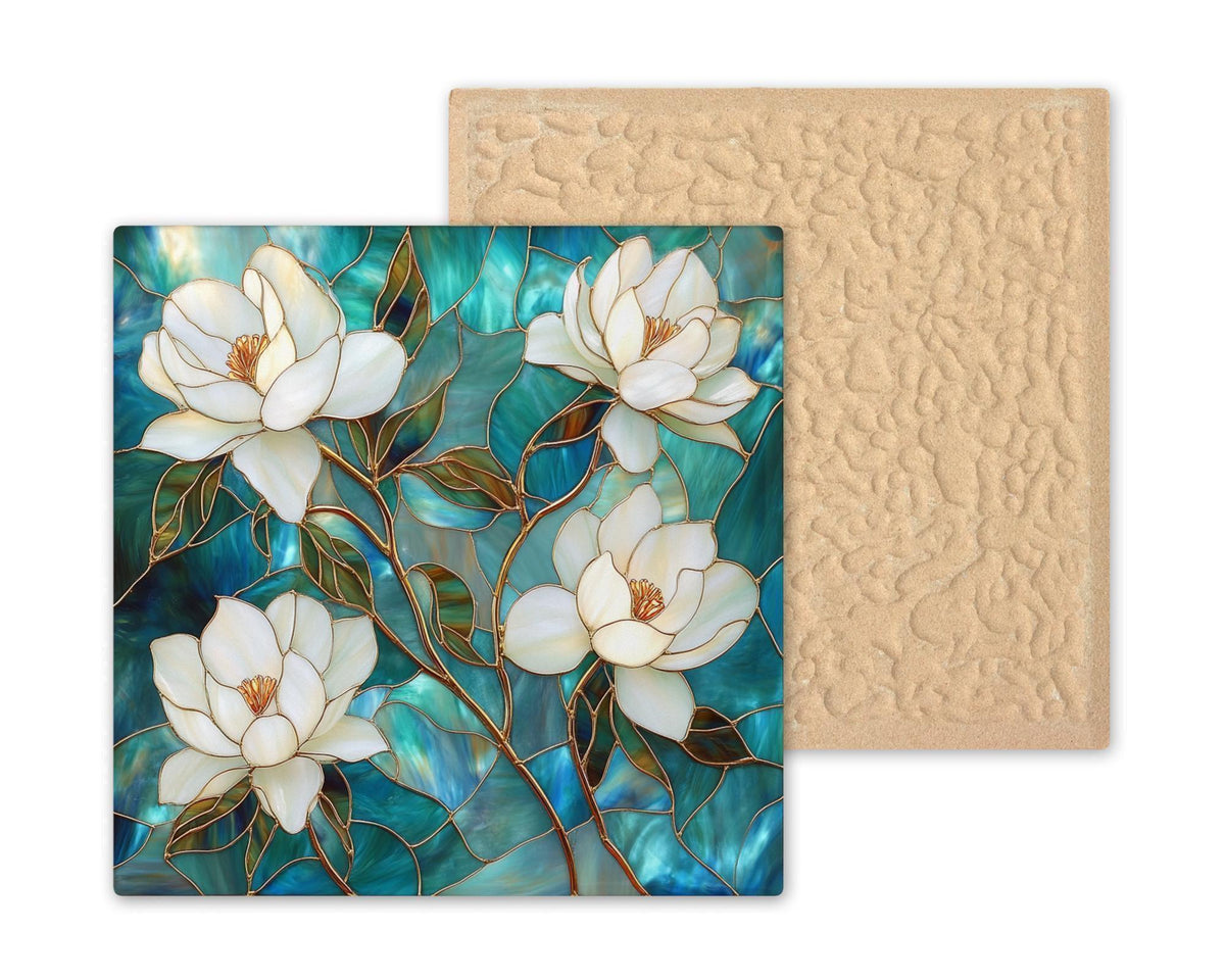 Magnolia Wall Art Ceramic Tile Art Nouveau Gift William Morris Style Stained Glass Floral Decor Botanical Nature