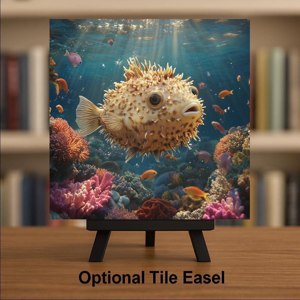 Pufferfish Wall Art Ceramic Tile Coastal Gift Beach House Decor Bathroom Art Ocean Lover Gift Fish Tile