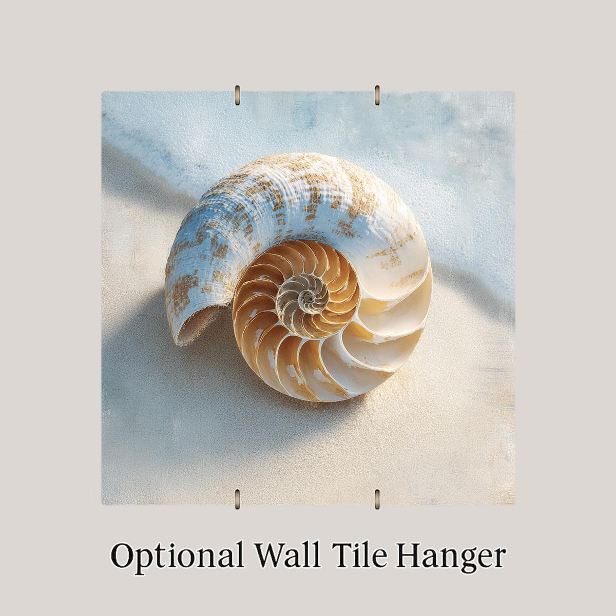 Nautilus Shell Ceramic Art Tile – Minimal Coastal Wall Decor, Beach House Ocean Lover Gift