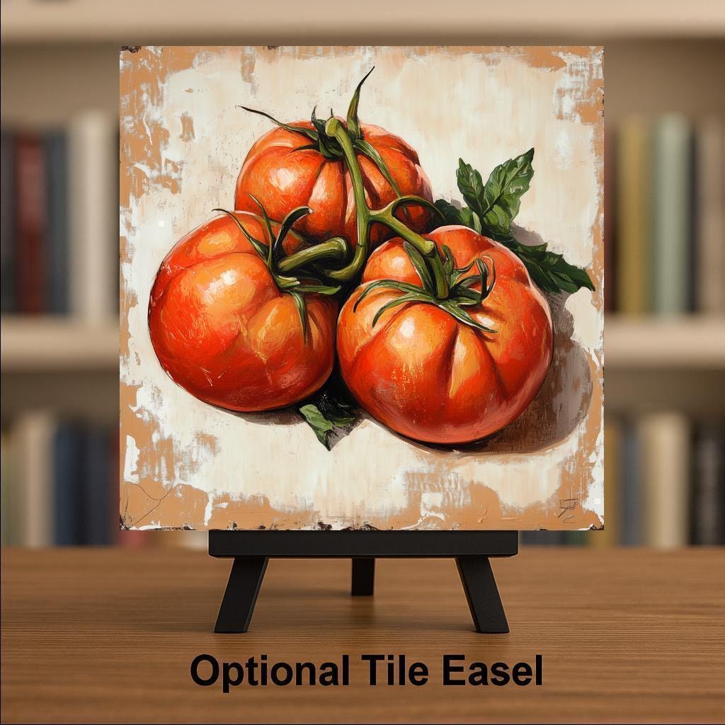 Heirloom Tomato Ceramic Art Tile: Mediterranean Wall Decor Kitchen Accent Tuscan Home Decor Wall Art Farmhouse Garden Vegetable Kitchen Art