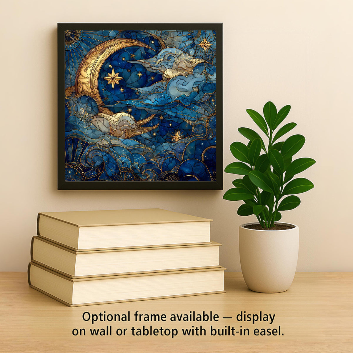 Moon & Stars Ceramic Tile Wall Art – Stained Glass Style Night Sky, Celestial Wall Decor, Mystical Home Decor