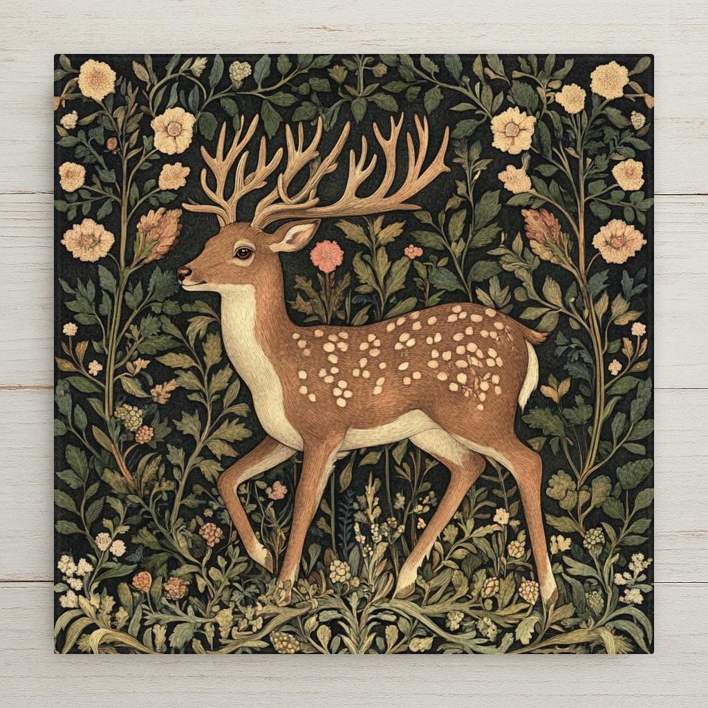 Featuring a noble deer framed by Art Nouveau florals, this ceramic tile evokes the beauty of the forest. Rich in earthy tones and botanical detail, it complements any woodland, lodge, or heritage-style interior. Great for collectors of classic wildlife art or fans of vintage-inspired décor