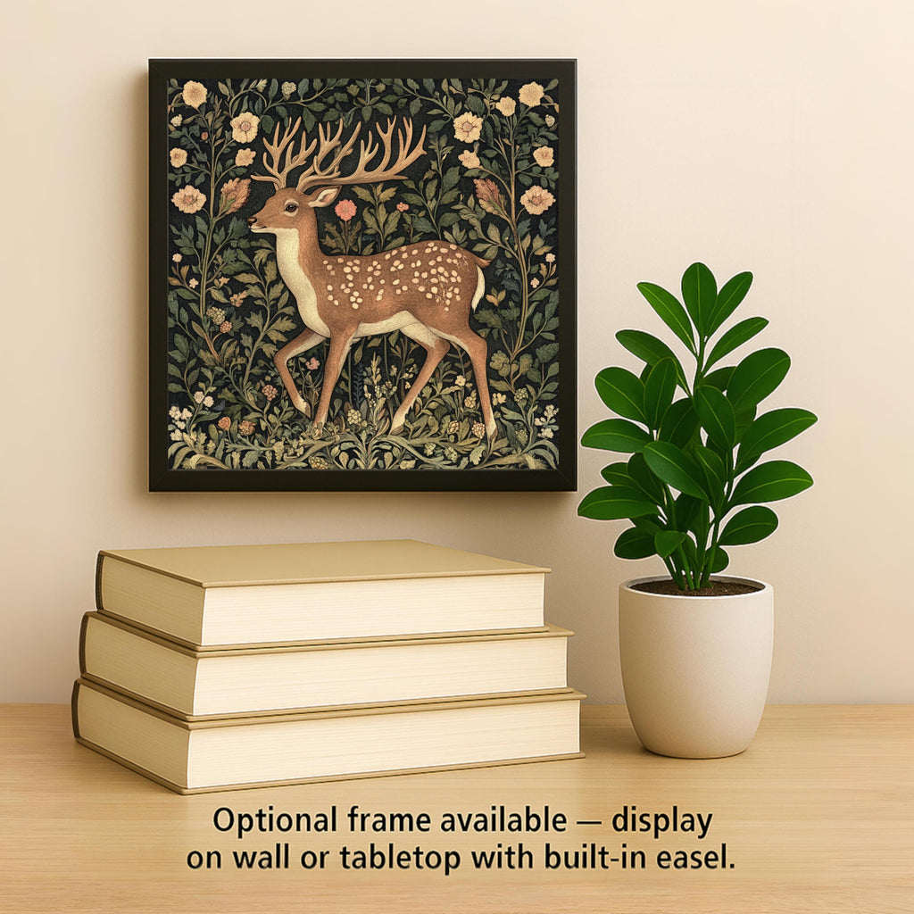 Deer William Morris Ceramic Art Tile: Cabin Wall Decor Nature Lover Gift Woodland Home Decor Wall Art
