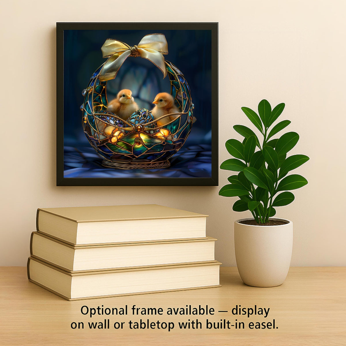Stained Glass Easter Chick Basket Wall Art Ceramic Tile – Luxury Jewel Tone Spring Decor, Christian Easter Home Accent