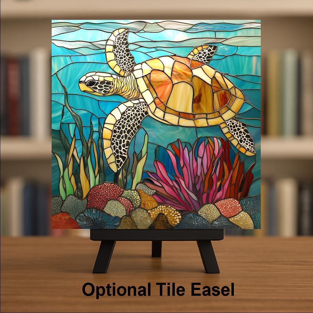 Sea Turtle Reef Wall Art Ceramic Tile Ocean Reef Gift Coastal Decor Reef Art Turtle Lover Gift Art Tile