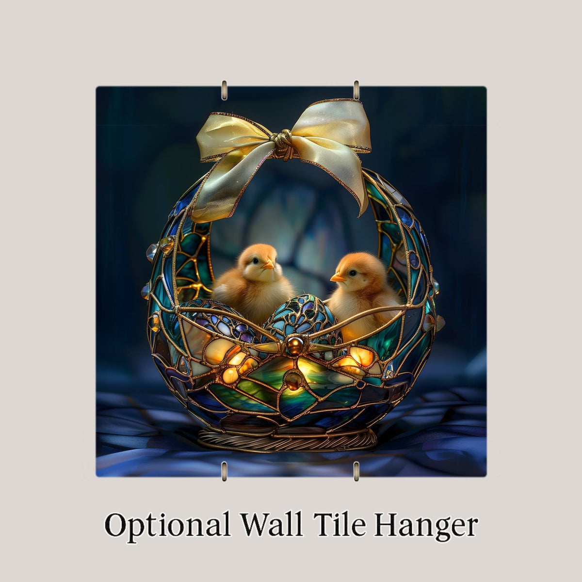 Stained Glass Easter Chick Basket Wall Art Ceramic Tile – Luxury Jewel Tone Spring Decor, Christian Easter Home Accent