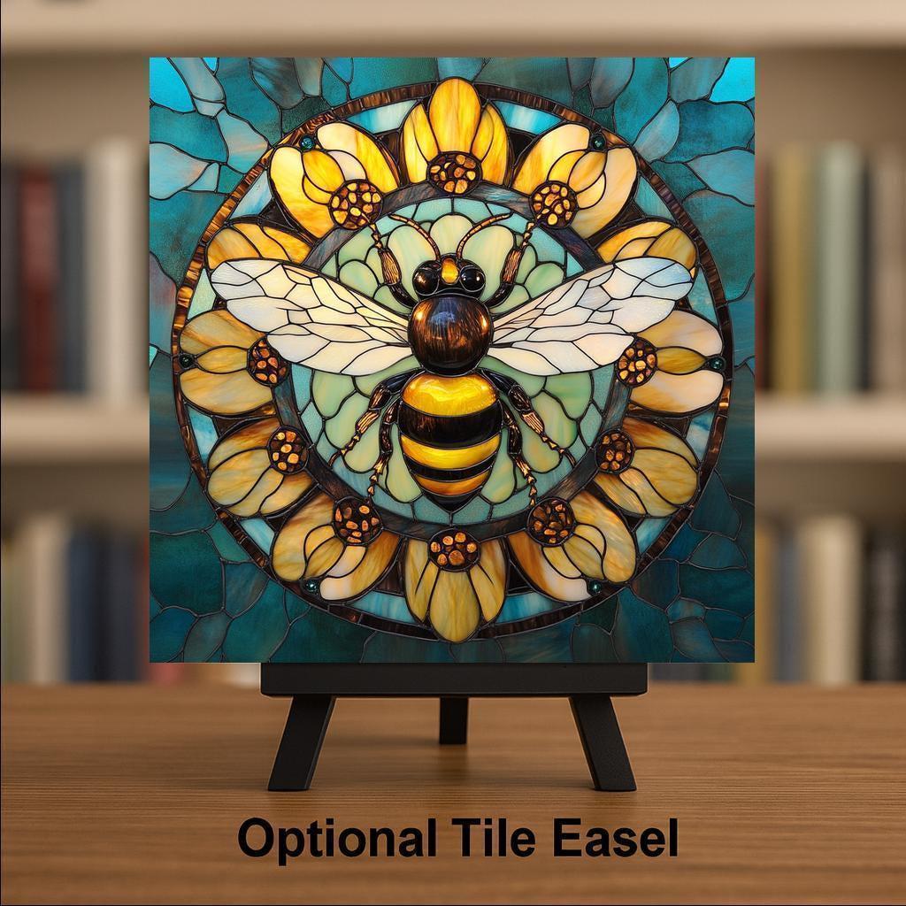 Bee Mandala Wall Art Ceramic Tile Garden Gift Sacred Geometry Decor Cottagecore Art Bee Lover Gift Tile