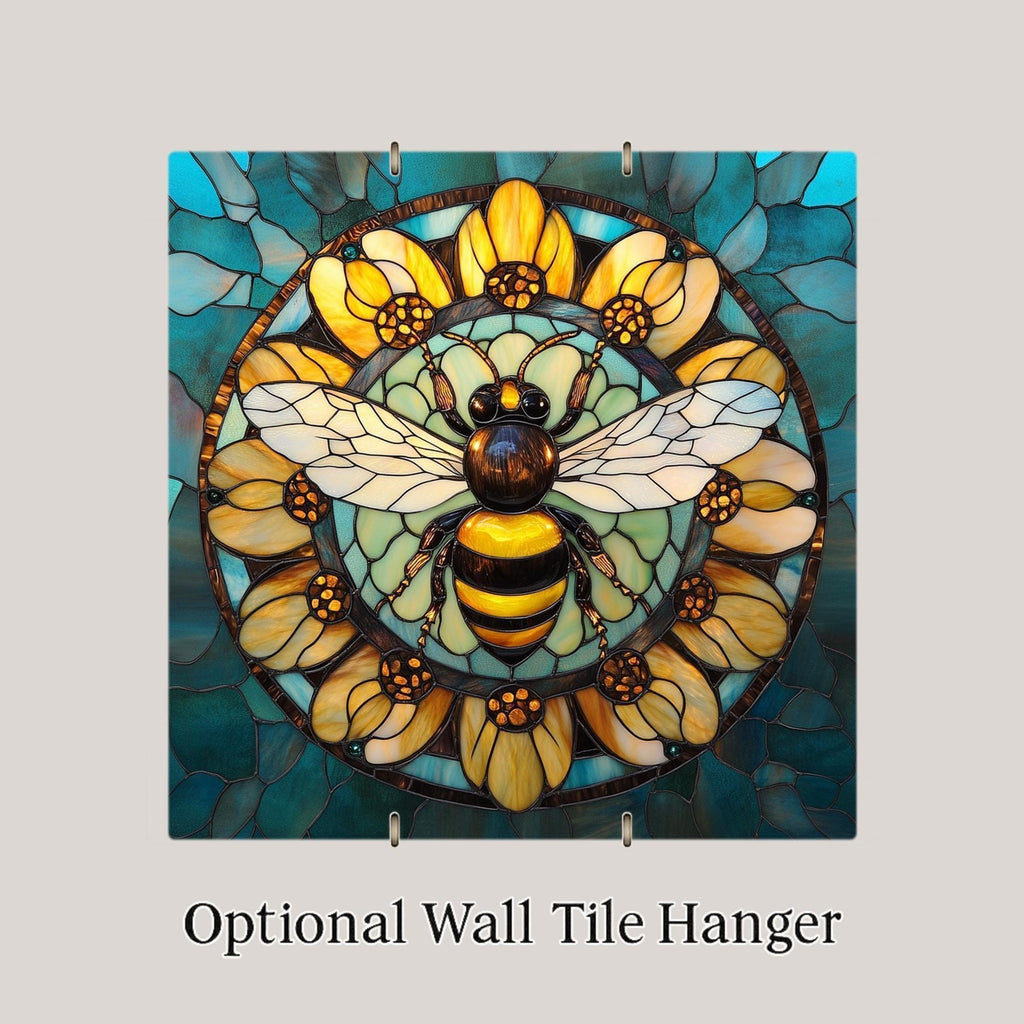 Bee Mandala Wall Art Ceramic Tile Garden Gift Sacred Geometry Decor Cottagecore Art Bee Lover Gift Tile
