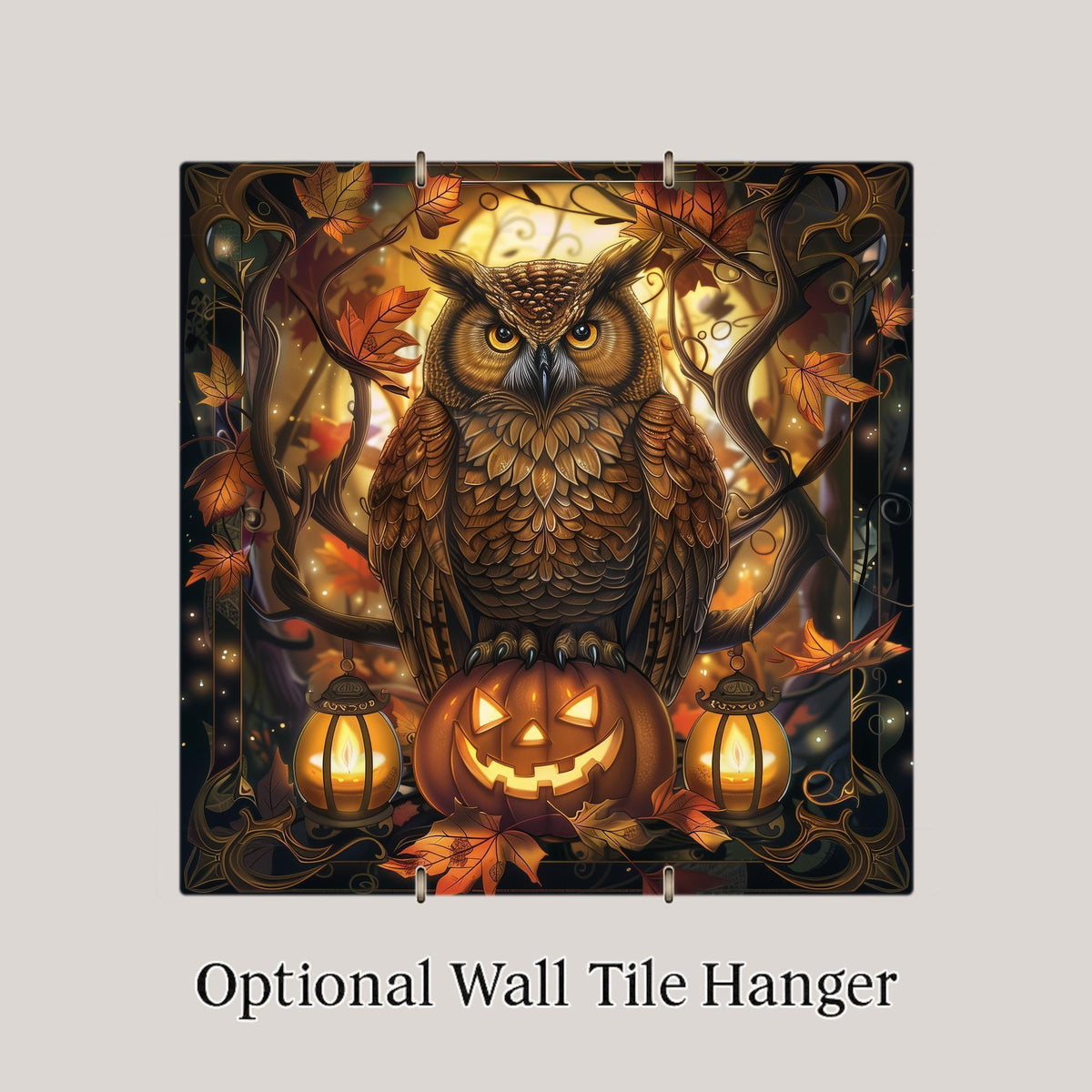 Halloween Owl Wall Art Ceramic Tile Autumn Home Decor Halloween Gift Spooky Decor Pumpkin Art