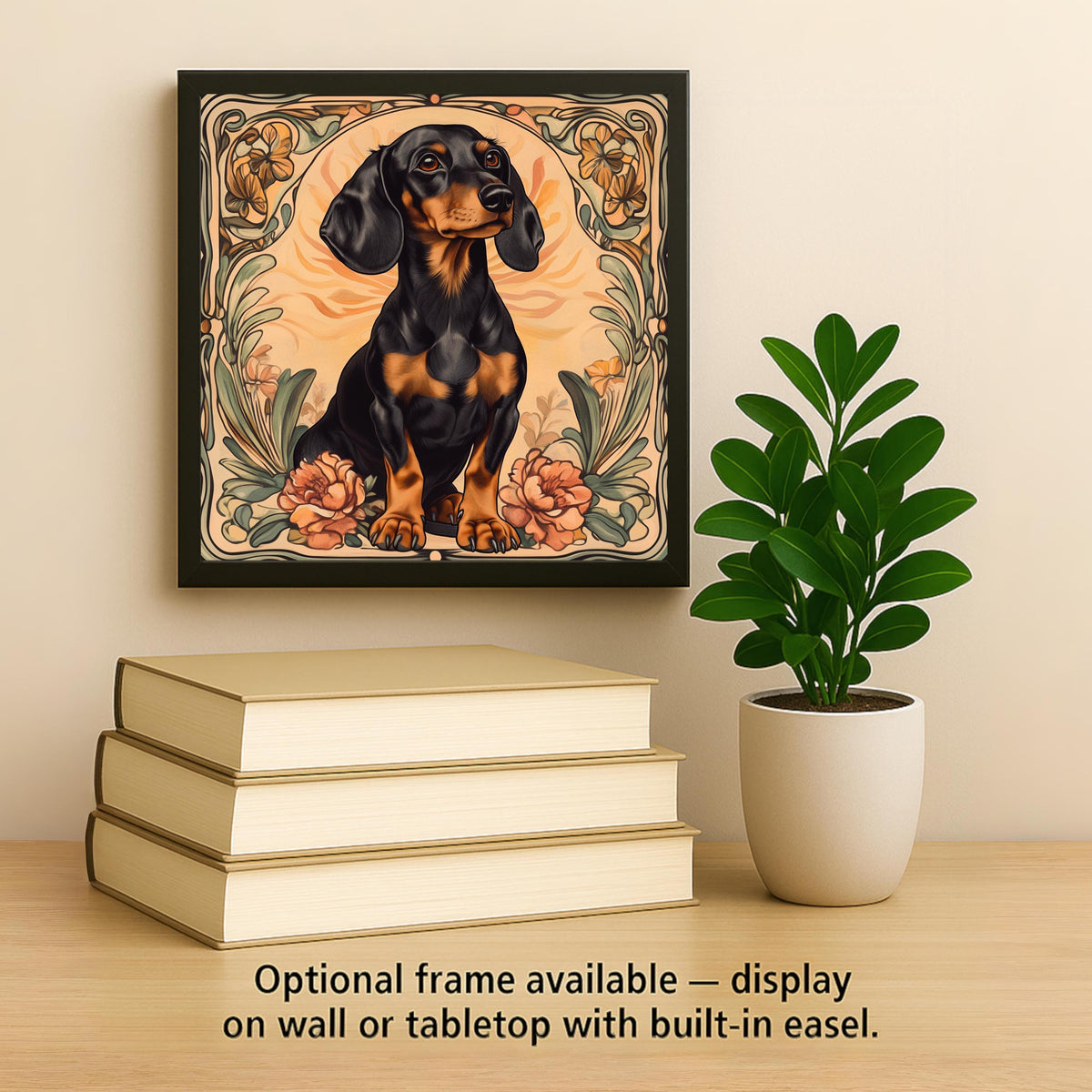 Dachshund Memorial Ceramic Art Tile – Dog Remembrance Rainbow Bridge Wall Decor, Art Nouveau Pet Loss Keepsake