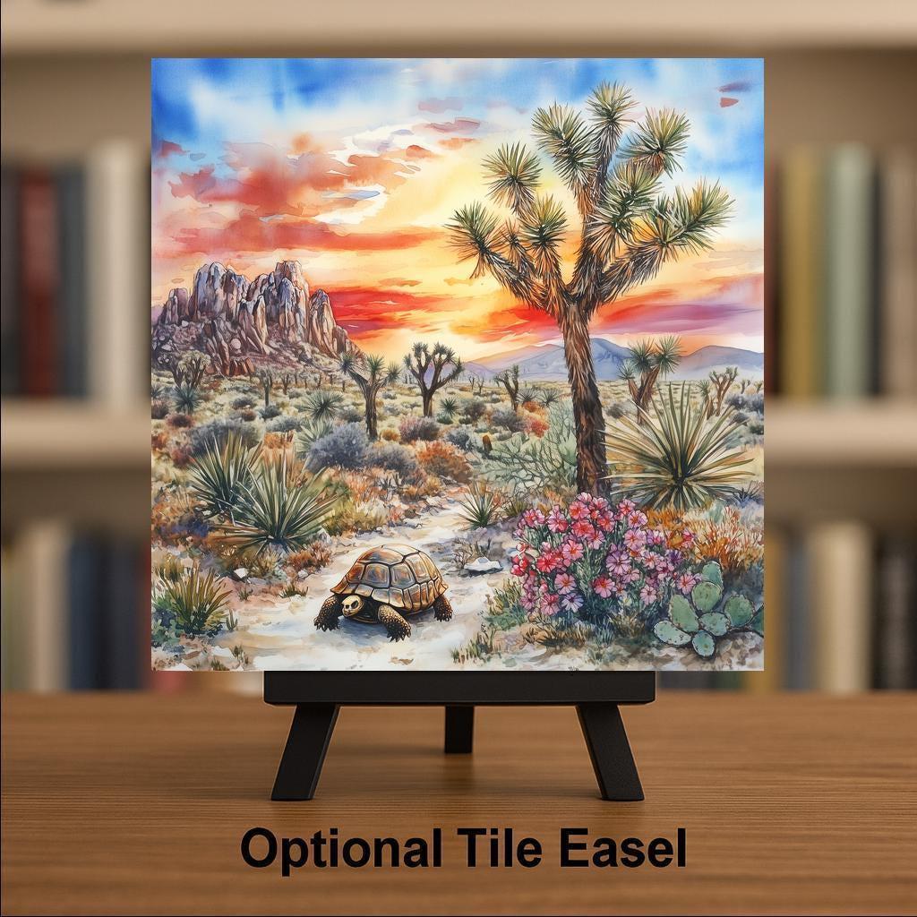 Joshua Tree Wall Art Ceramic Tile Desert Gift Tortoise Cactus Art California Decor Southwest Nature Tile