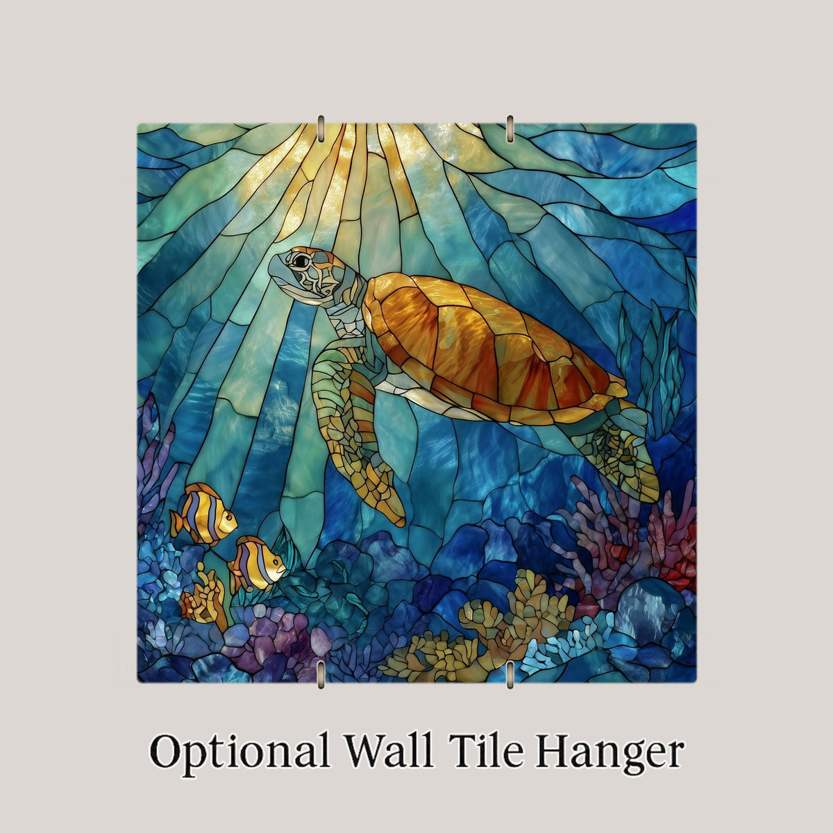 Sea Turtle Wall Art Ceramic Tile Stained Glass Style Ocean Gift Coastal Decor Marine Nature Wildlife