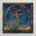 This Sagittarius zodiac tile features a graceful archer under a starry sky in stained glass style. A striking astrology gift and wall decor piece.