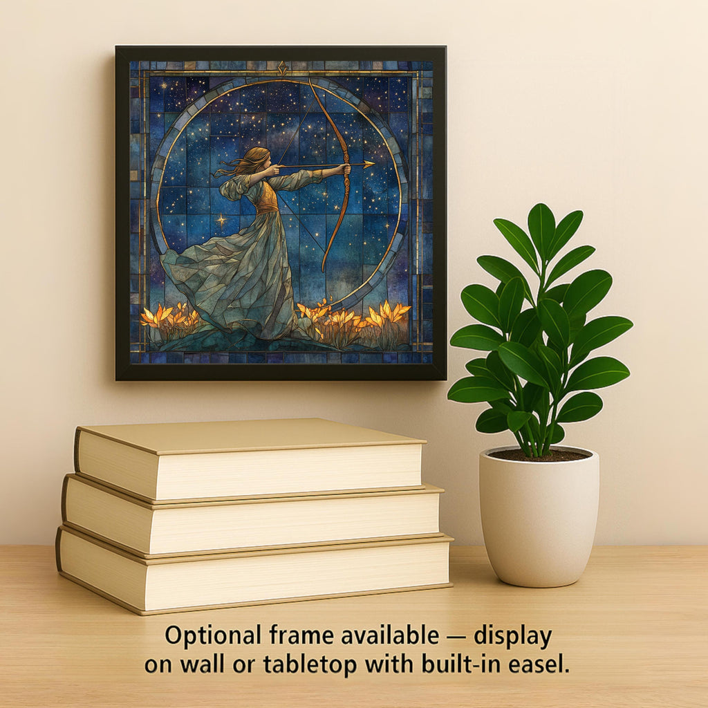 Sagittarius Zodiac Ceramic Art Tile – Celestial Stained Glass Style Wall Decor, Astrology Birthday Gift