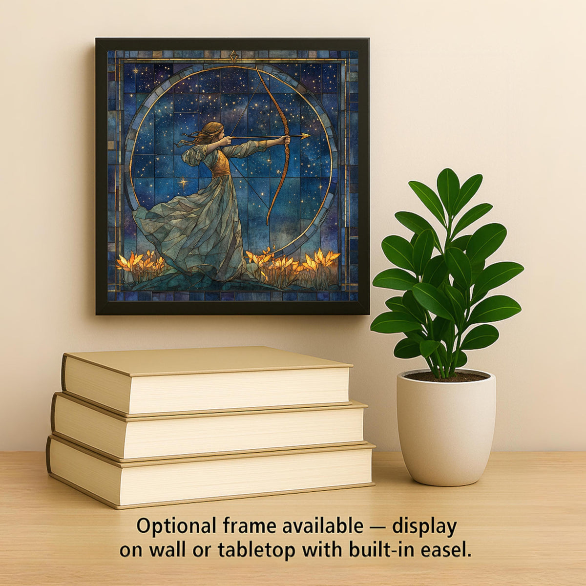 Sagittarius Zodiac Ceramic Art Tile – Celestial Stained Glass Style Wall Decor, Astrology Birthday Gift