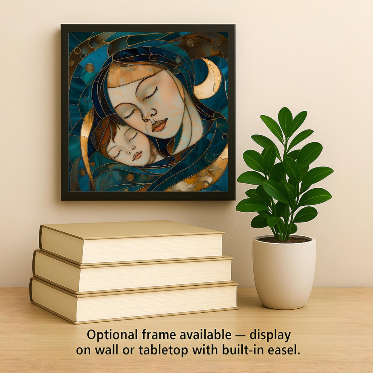 Mother and Child Calming Wall Art Ceramic Tile – Stained Glass Style, Peaceful Home Decor