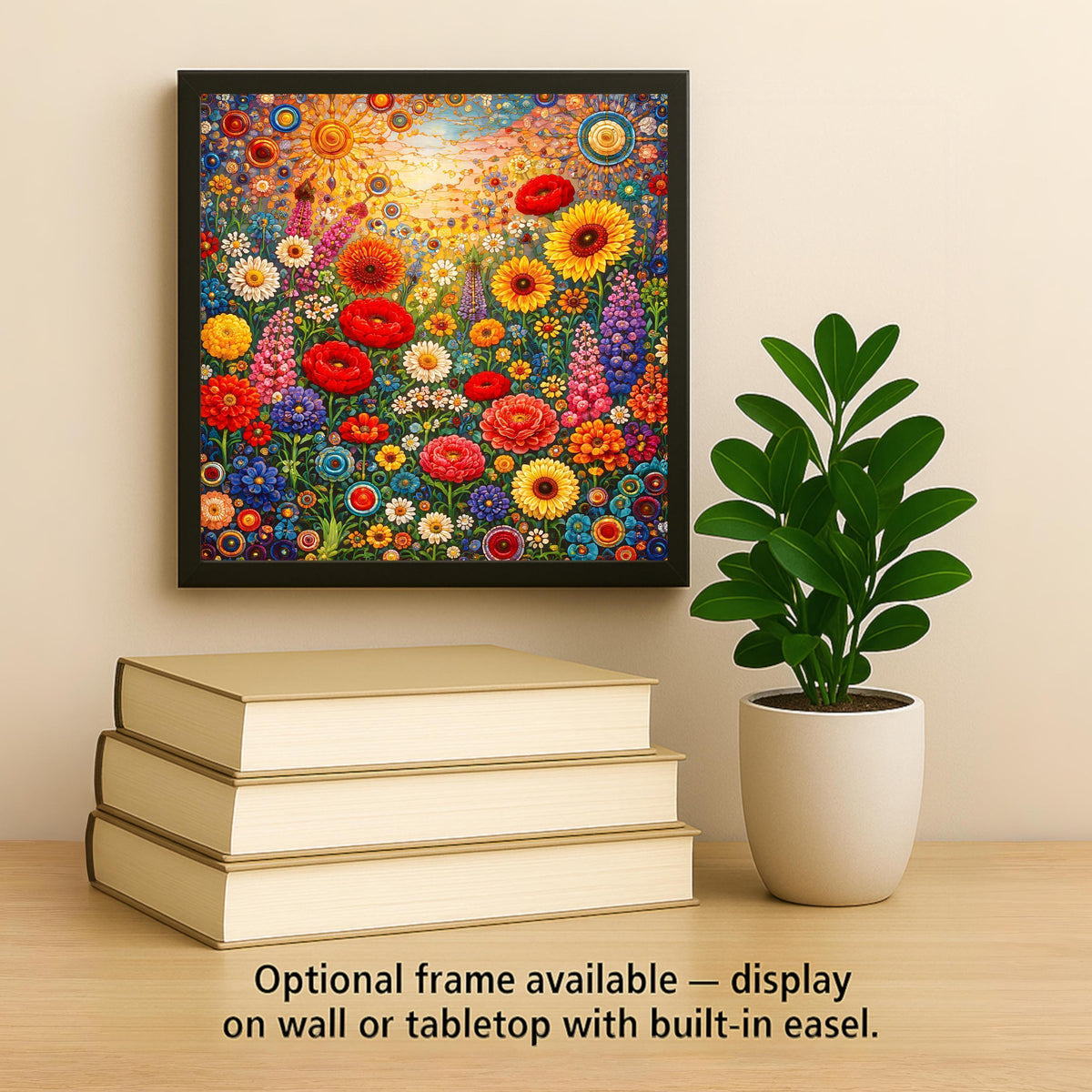 Floral Meadow Ceramic Art Tile – Stained Glass Style Wildflower Wall Decor, Colorful Botanical Garden Gift