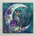 Enchant your home with this moon owl ceramic tile art! Inspired by stained glass, it features a wise owl on a crescent moon with purple flowers. Though it looks like stained glass, it’s a permanent ceramic print. Optional add-ons: tile wall hanger, easel tile stand, cork backing. A magical gift or decor piece! This owl wall art will make a great gift.