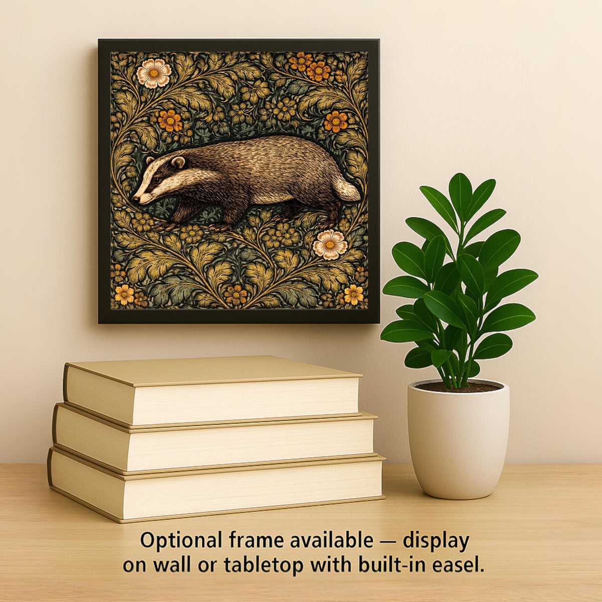 Badger Woodland Wall Art Ceramic Tile – Cottagecore Forest Home Decor – Arts and Crafts Botanical Wall Art Gift