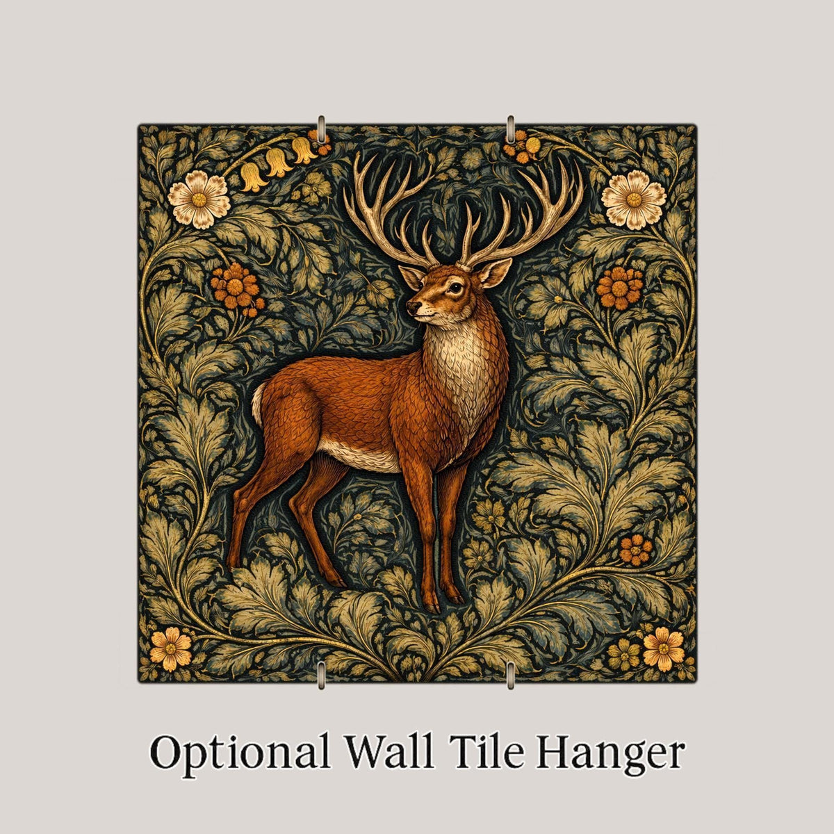 Stag Wall Art Ceramic Tile – Deer Decor – William Morris Style Woodland Wall Decor – Cabin Lodge Home Decor Gift