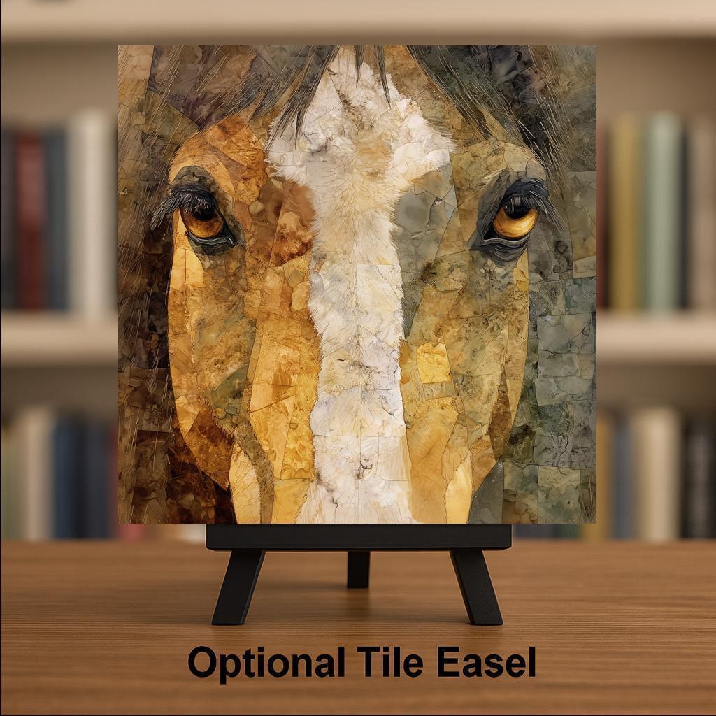 Horse Wall Art Ceramic Tile Stained Glass Style Western Gift Rustic Portrait Decor Nature Art