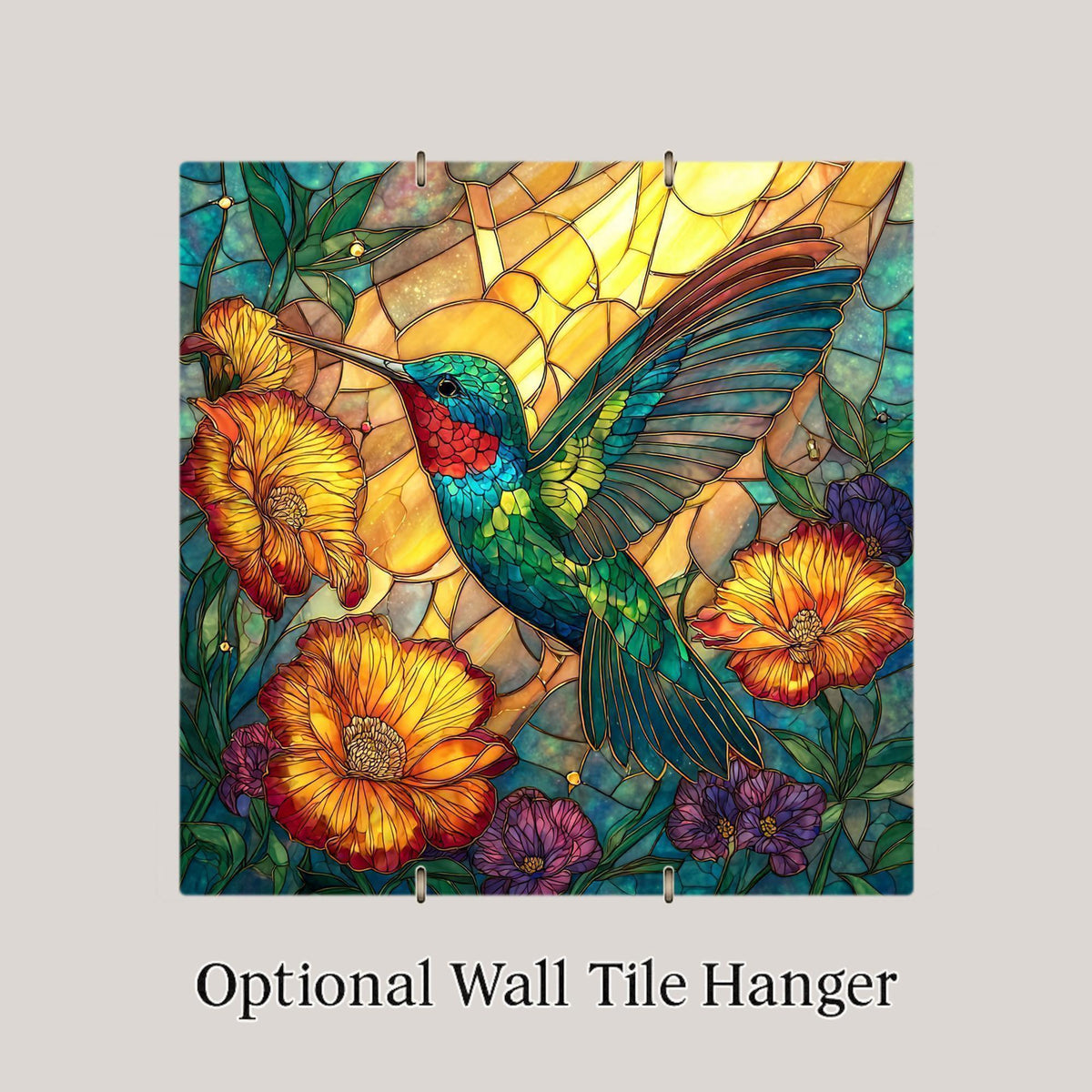 Hummingbird Ceramic Tile Wall Art Stained Glass Style for Garden Lovers