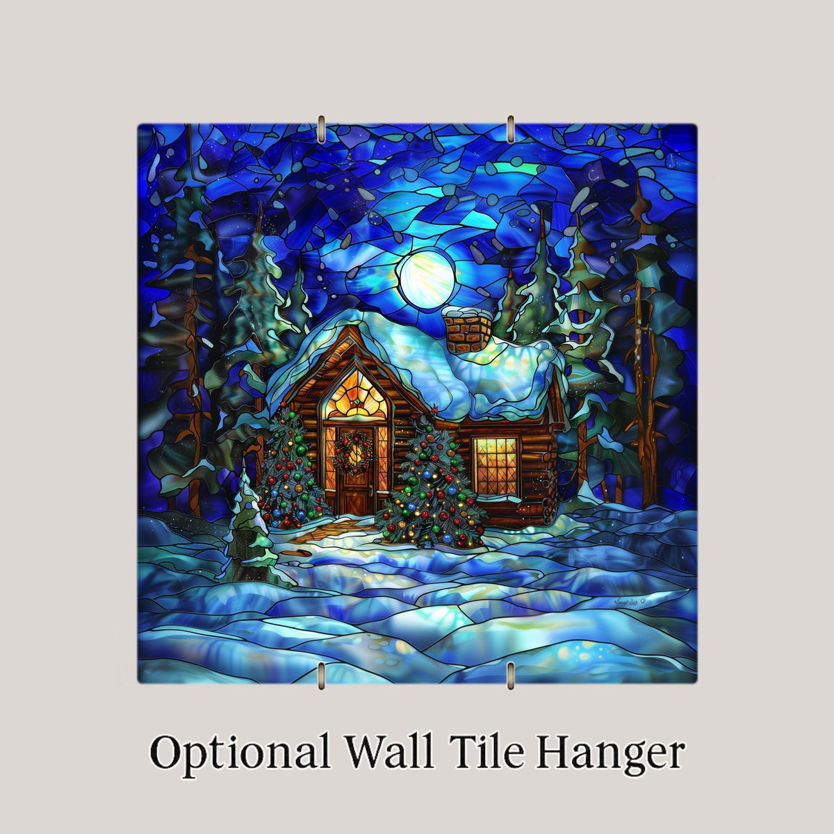 Winter Cabin Wall Art Ceramic Tile Christmas Gift Rustic Lodge Decor Snowy Scene Art Holiday Gift Tile