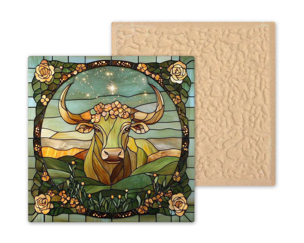 Taurus Zodiac Wall Art Ceramic Tile Astrology Gift Stained Glass Style Decor Bull Symbol Art Taurus Lover Gift Tile