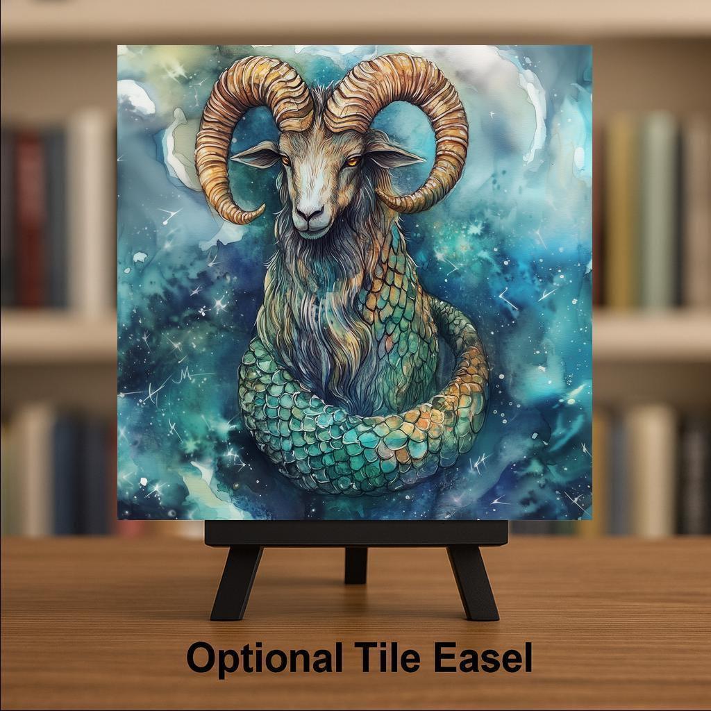 Capricorn Zodiac Wall Art Ceramic Tile Stained Glass Style Astrology Birthday Gift Star Sign Decor Art