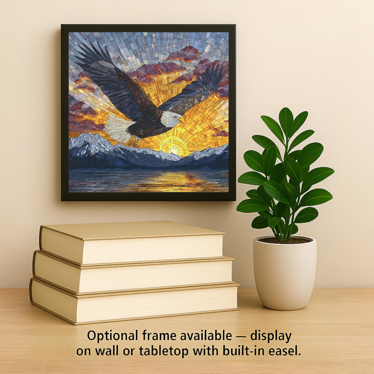 Bald Eagle Wall Art Ceramic Tile Stained Glass Style Mountain Sunset Decor Rustic Cabin Art Eagle Lover Gift Tile