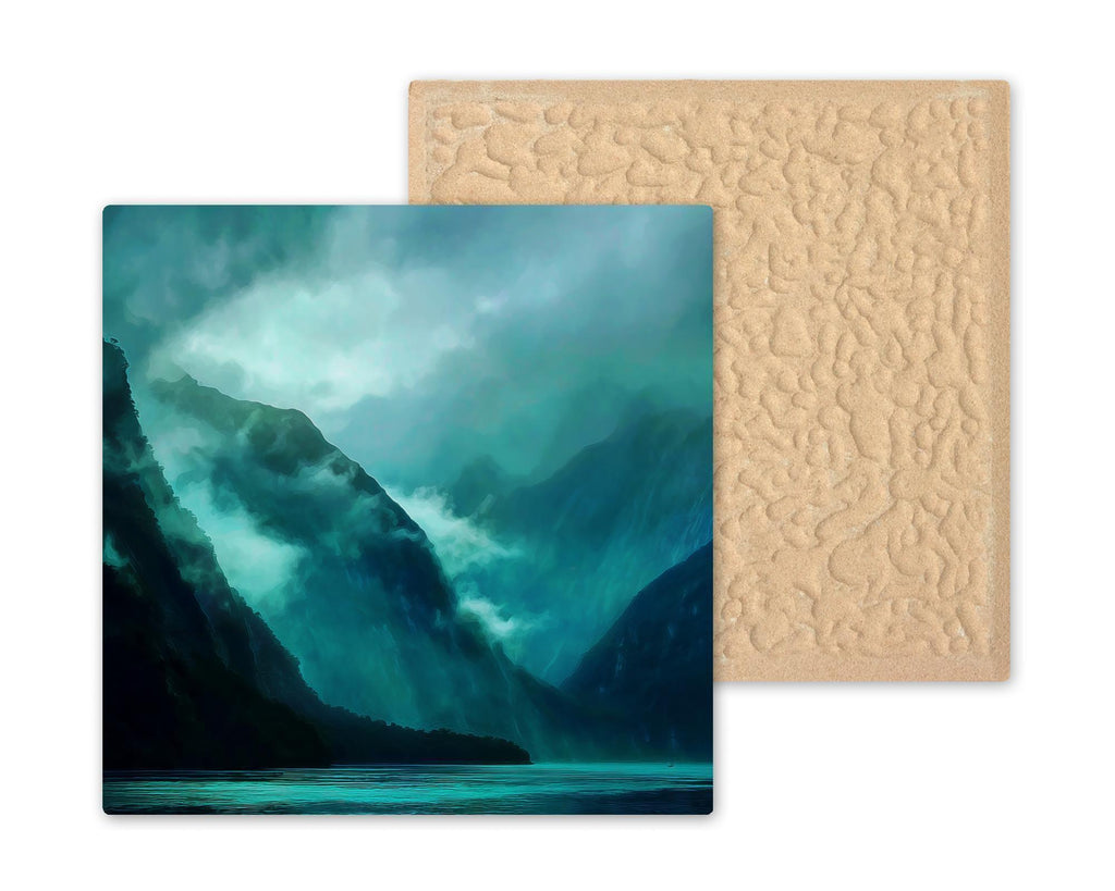 Norwegian Fjord Wall Art Ceramic Tile Scandinavia Gift Misty Mountain Decor Nordic Coastal Art Travel Gift Tile