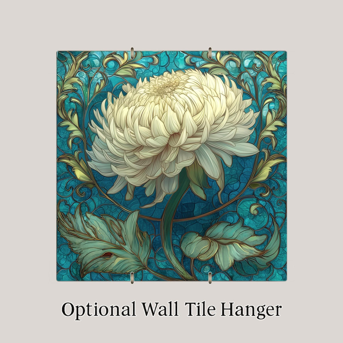 White Dahlia Wall Art Ceramic Tile – Cream Floral Stained Glass Decor – Botanical Wall Decor – Cottagecore Home Decor Gift