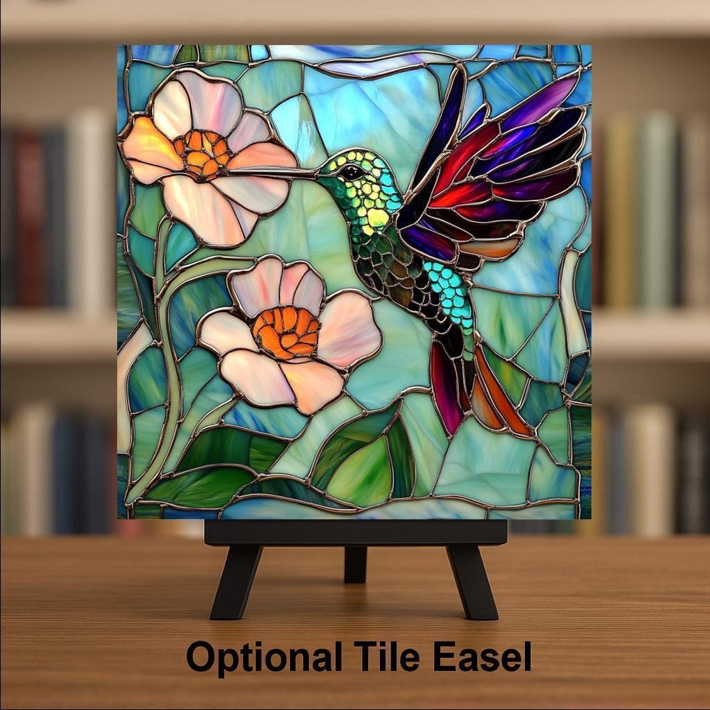 Hummingbird Wall Art Ceramic Tile Floral Gift Garden Bird Decor Birdwatcher Nature Art Memorial