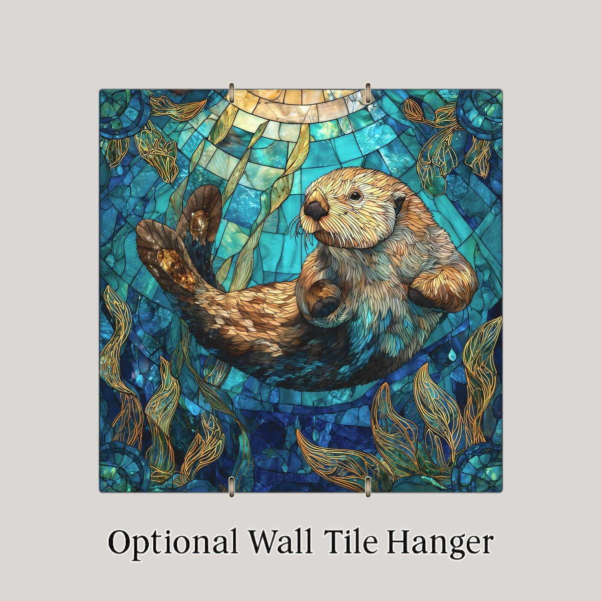 Sea Otter Wall Art Ceramic Tile – Stained Glass Style Ocean Coastal Beach Home Decor
