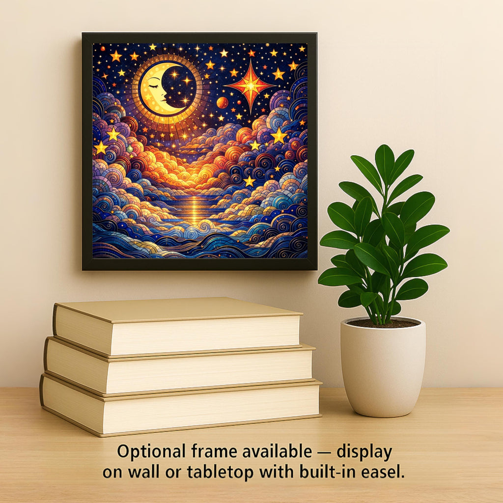 Celestial Moon Wall Art Ceramic Tile Starry Night Gift Stained Glass Decor Night Sky Art Boho Home Gift Tile