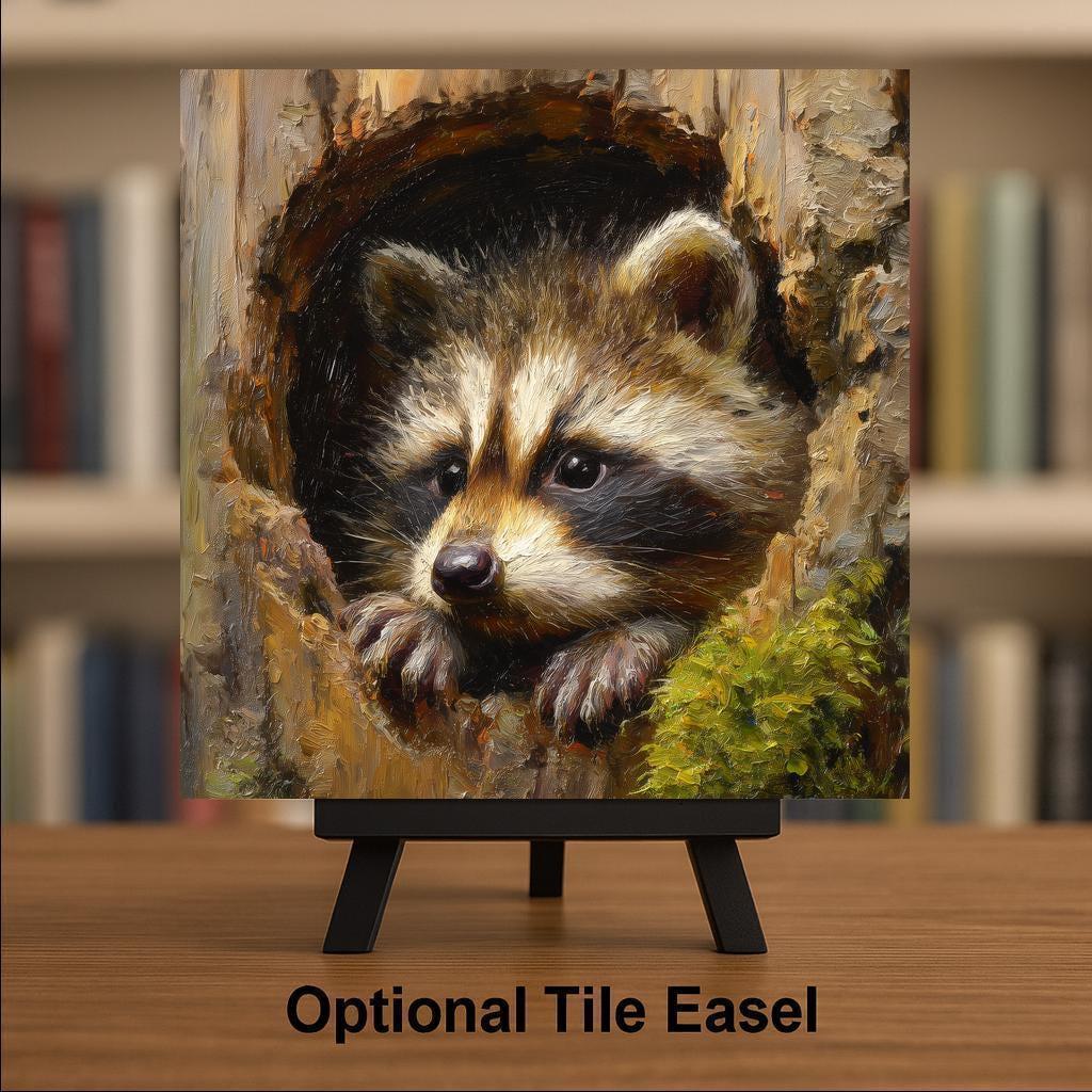 Raccoon Ceramic Art Tile: Cabin Wall Decor Nature Lover Gift Woodland Home Decor Wall Art