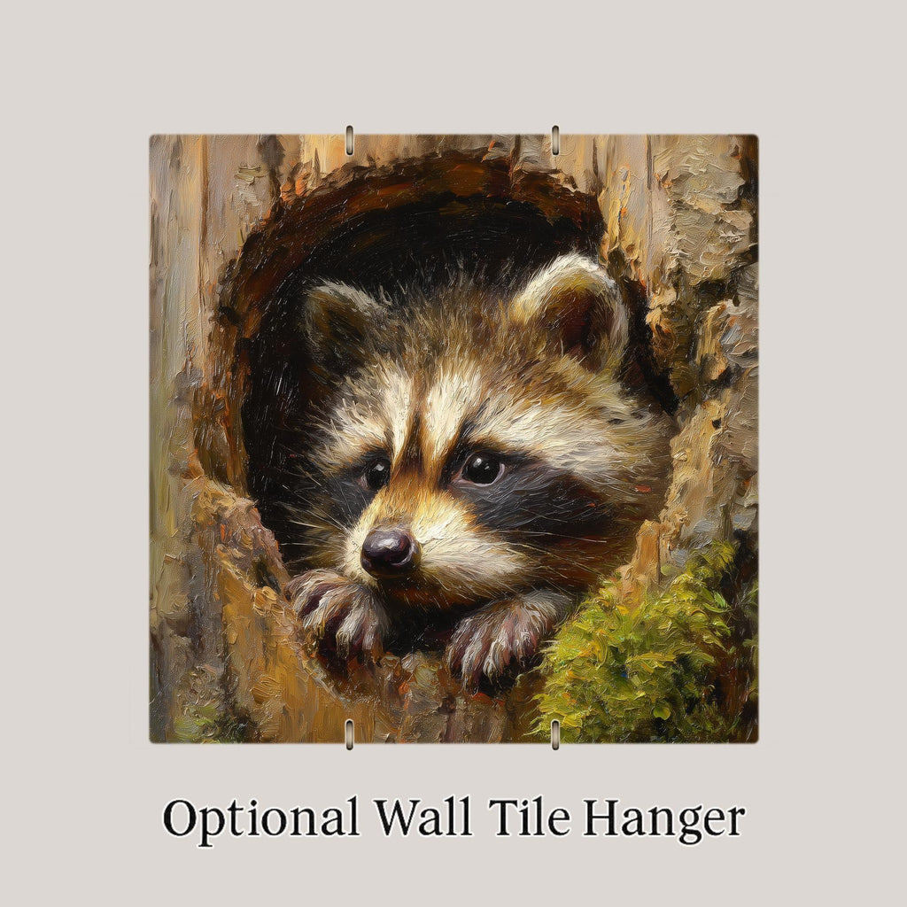 Raccoon Ceramic Art Tile: Cabin Wall Decor Nature Lover Gift Woodland Home Decor Wall Art