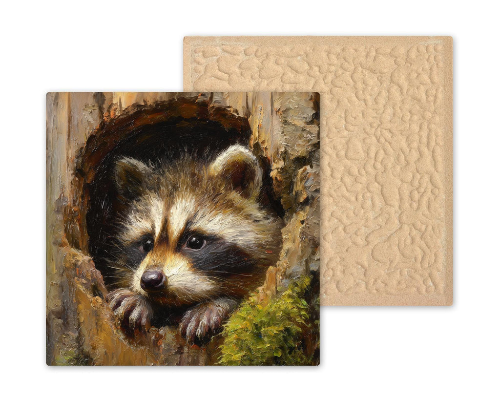 Raccoon Ceramic Art Tile: Cabin Wall Decor Nature Lover Gift Woodland Home Decor Wall Art