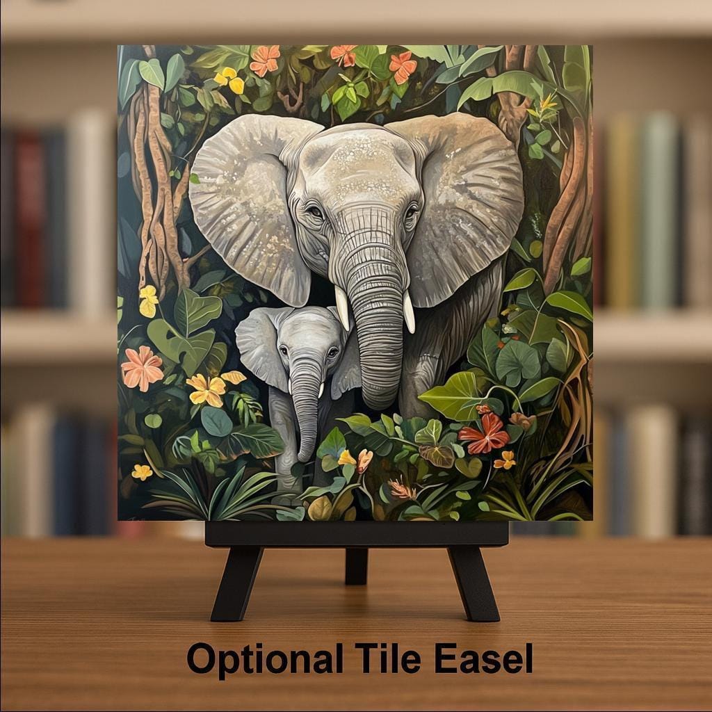 Elephant Ceramic Art Tile: Nature Wall Decor Art Lover Gift Home Decor Wall Art Safari Wildlife African Jungle Nature Art