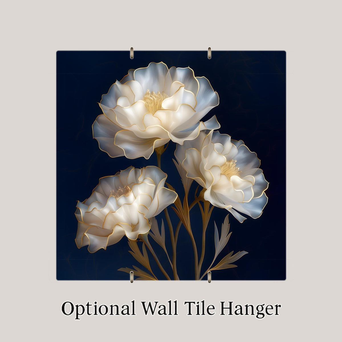 White Carnation Wall Art Ceramic Tile Stained Glass Style Floral Decor Elegant Ivory Botanical Home Gift Tile