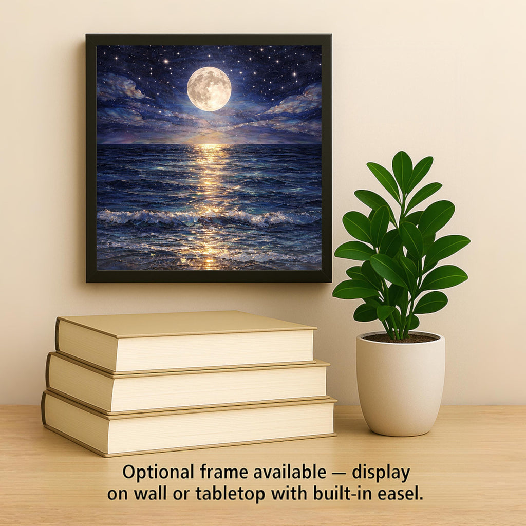 Moonlit Ocean Stained Glass Style Ceramic Art Tile: Coastal Wall Decor Beach House Accent Ocean Home Decor Wall Art Full Moon Ocean Seasc
