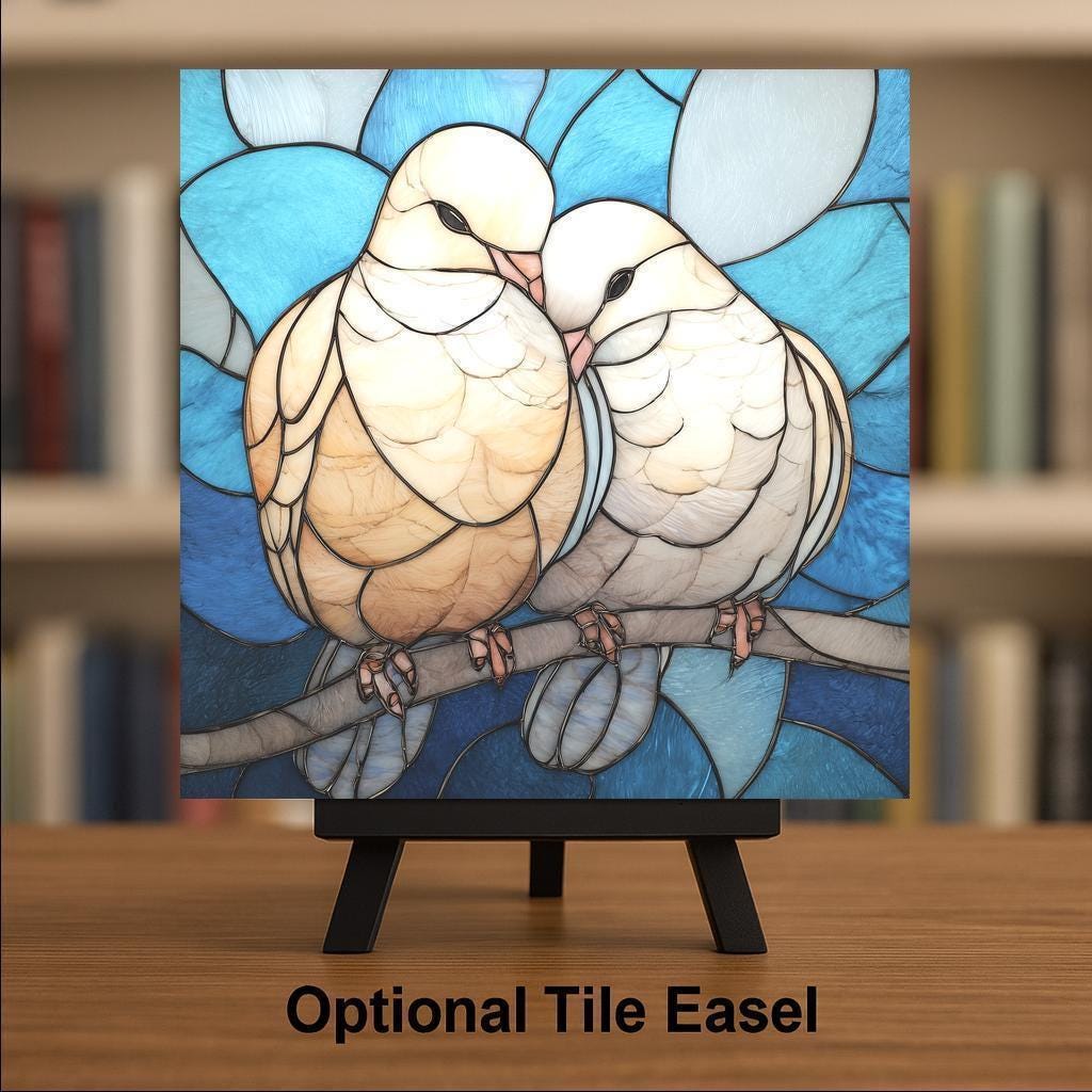 Love Birds Ceramic Tile Wall Art – Dove Couple Symbolic Wall Decor, Bonding Partnership Art, Meaningful Anniversary Gift