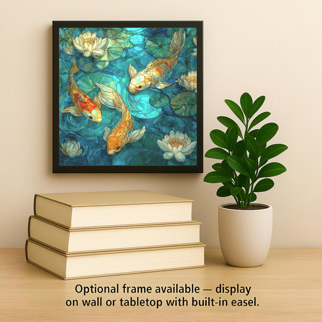 Koi Pond Wall Art Ceramic Tile Stained Glass Style Lotus Garden Zen Home Decor Peaceful Water Nature Art