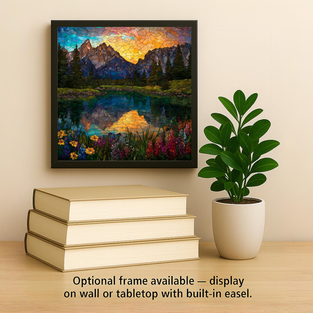 Grand Teton Wall Art Ceramic Tile National Park Gift Stained Glass Style Decor Alpine Mountain Art Travel Lover Gift Tile